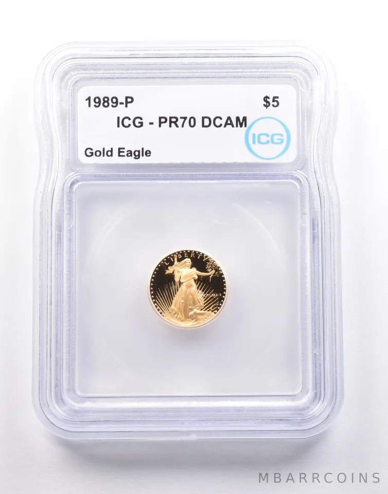 1989-P $5 American Gold Eagle 1/10 Oz Gold PR70 DCAM ICG