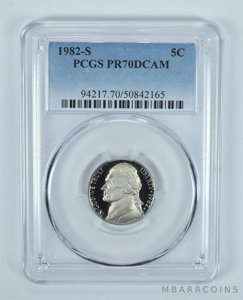 1982-S Jefferson Nickel PR70 DCAM PCGS Blue Label