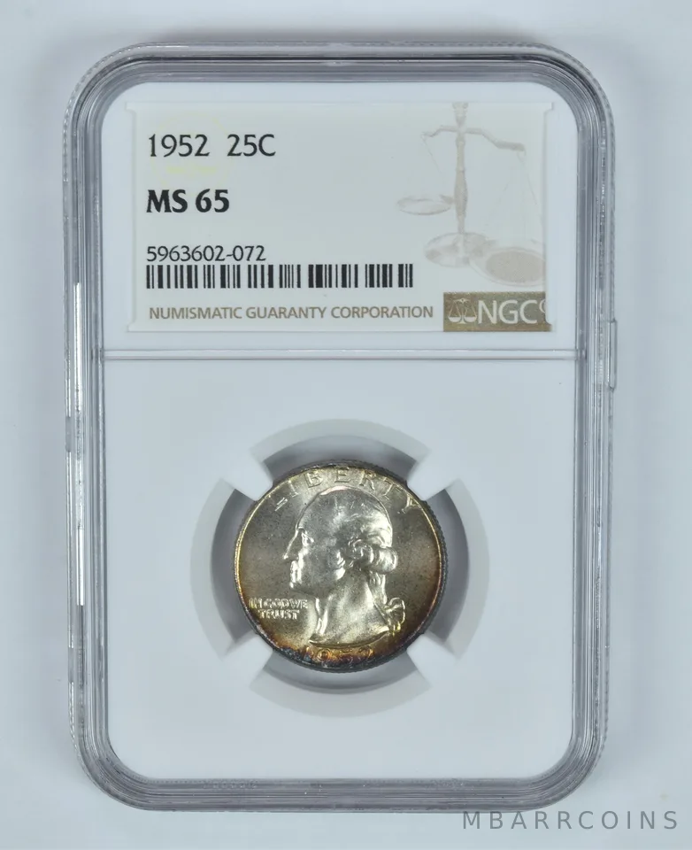 MS65 1952 Washington Quarter - Graded NGC Toned! *9044