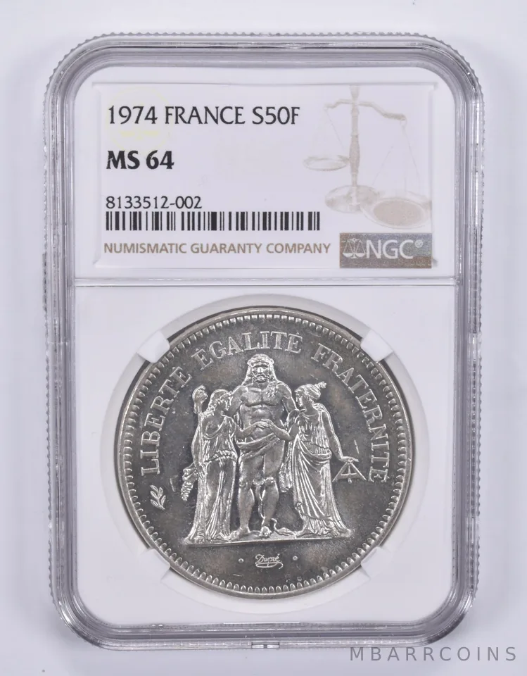 1974 France 50 Francs Silver MS64 NGC Brown Label