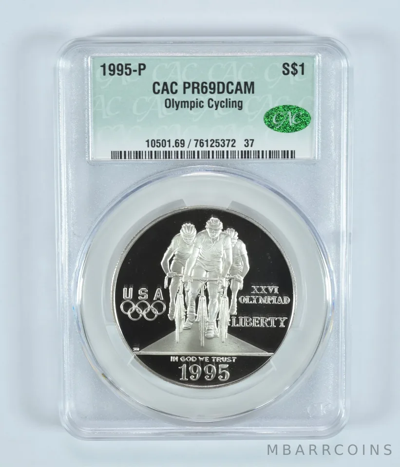 1995-P Olympic Cycling Commemorative Silver Dollar PR69 DCAM CAC CACg