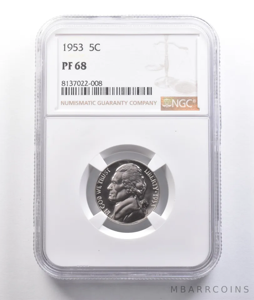 1953 Jefferson Nickel PF68 NGC Great Contrast *6940