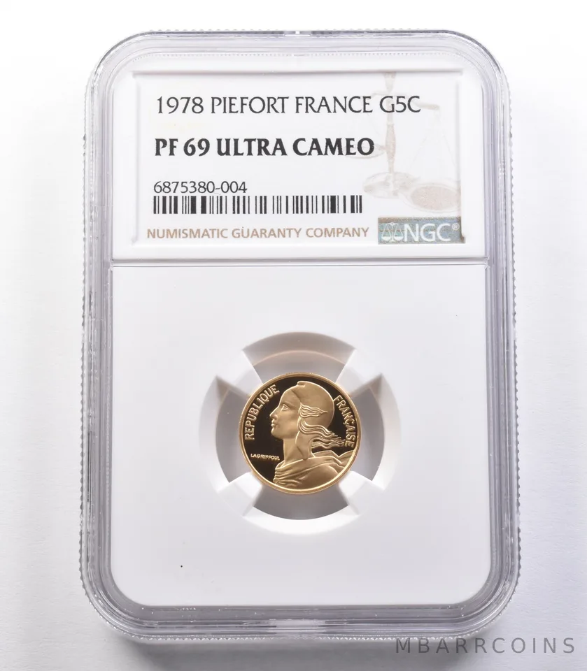 1978 Piefort France Gold 5 Centimes PF69 UCAM NGC a9781