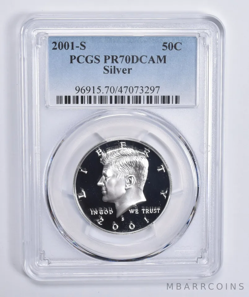 2001-S Kennedy Half Dollar Silver PR70 DCAM PCGS Blue Lbl
