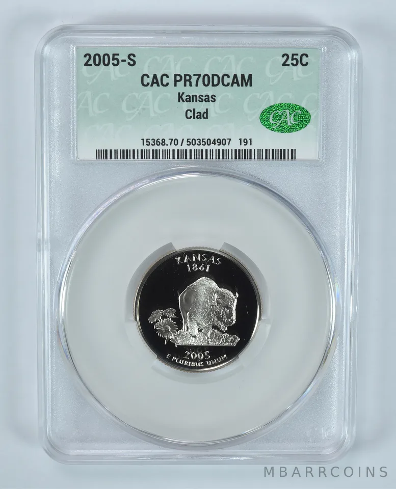 2005-S Washington State Quarter Kansas CLAD PR70 DCAM CAC CACg