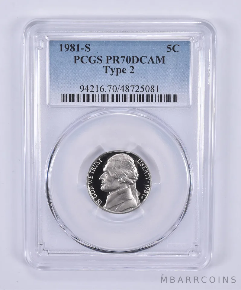 1981-S Jefferson Nickel Type 2 PR70 DCAM PCGS Blue Label