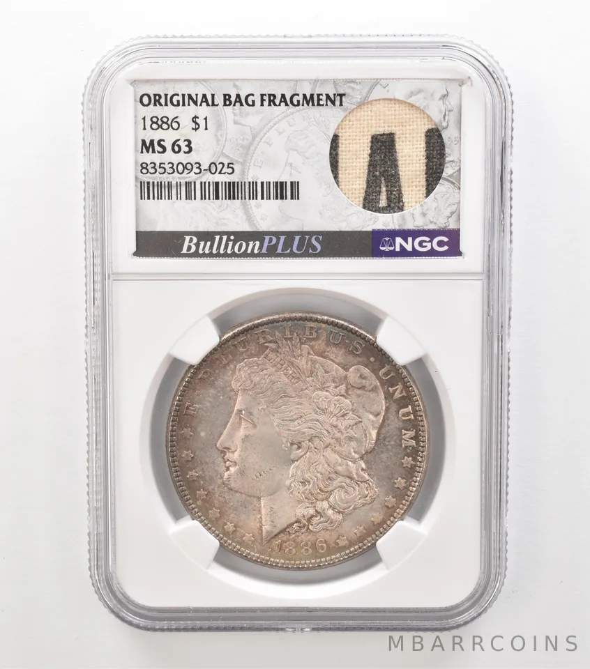 1886 Morgan Silver Dollar Original Bag Fragment MS63 NGC Beautiful Tone a3620