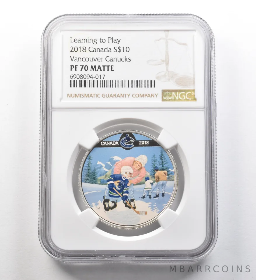 2018 Canada $10 Silver Learning To Play Vancouver Canucks PF70 Matte NGC a8245