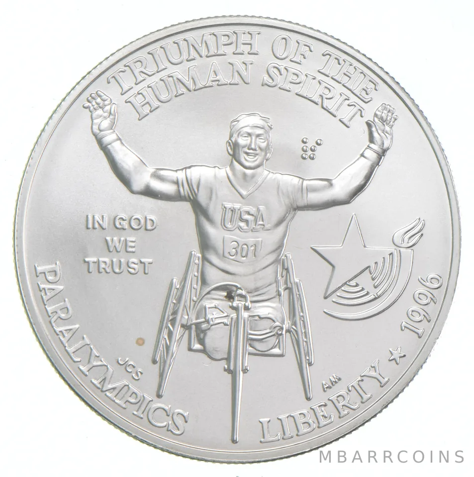 1996-D Unc Paralympics Wheelchair Commemorative Silver Dollar $1