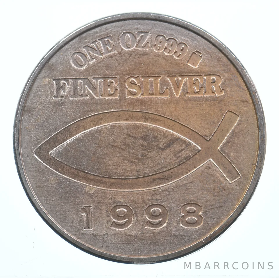 VINTAGE Art Bar/RoundPiscesZodiac Sign 1 Oz. .999 SilverOne Troy Ounce *869