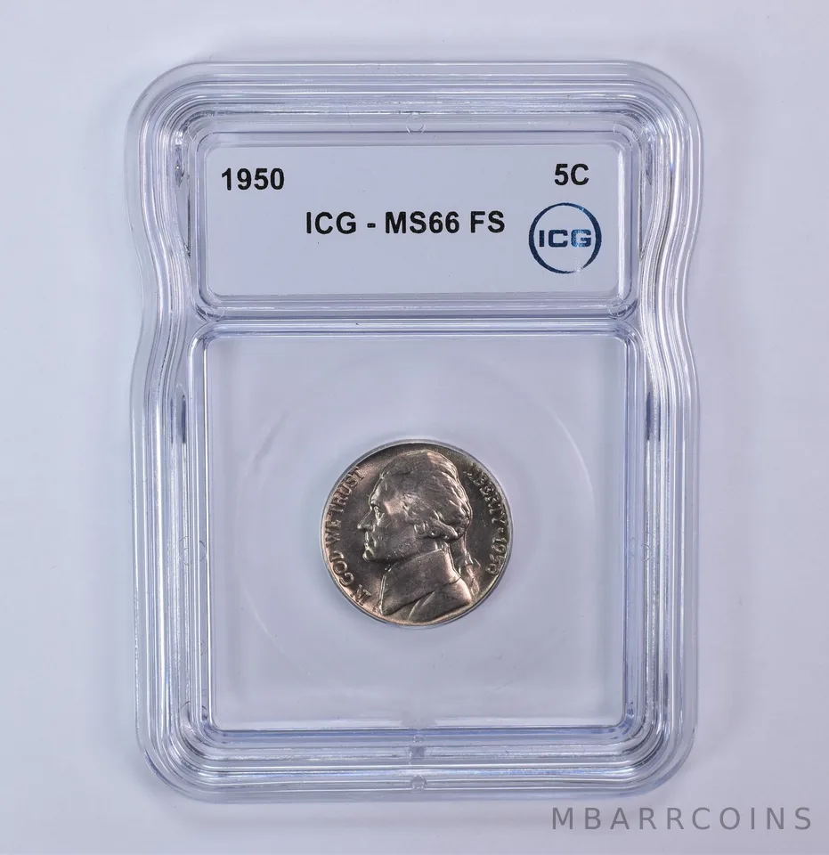 1950 Jefferson Nickel MS66 FS ICG