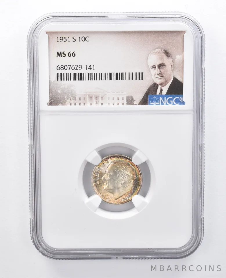 1951-S Roosevelt Dime MS66 NGC Beautiful Tone *7963