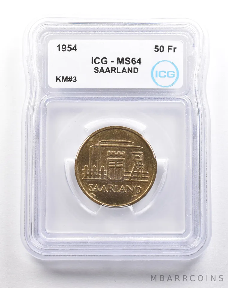 1954 Saarland 50 Francs KM#3 MS64 ICG *5528