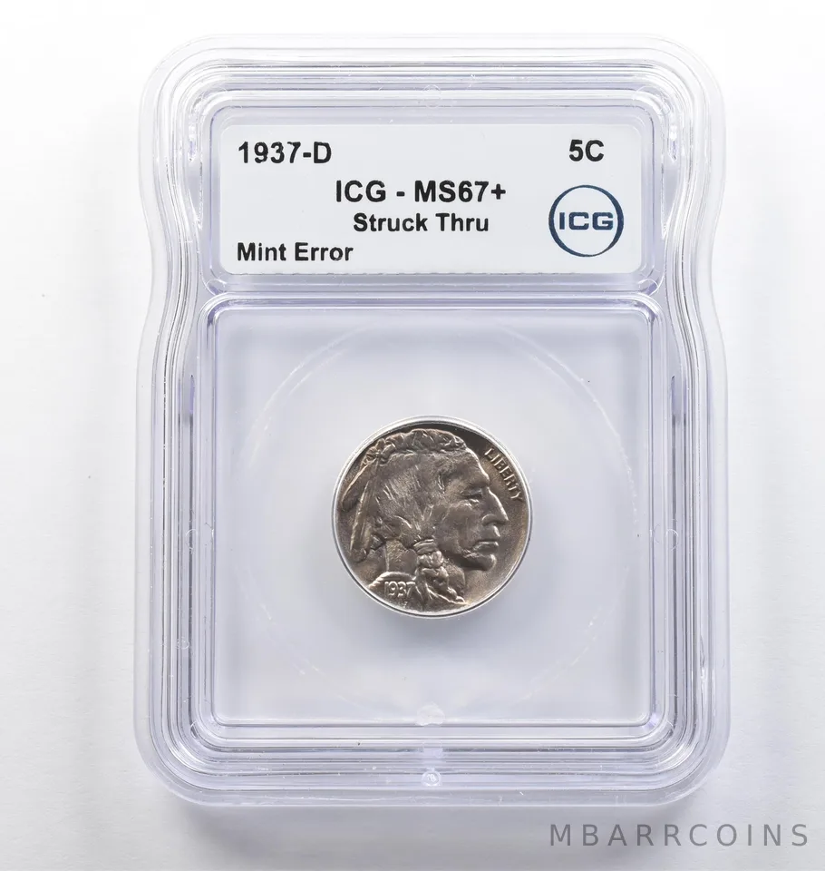 1937-D Indian Head Buffalo Nickel Mint Error Struck Thru MS67+ ICG *5778