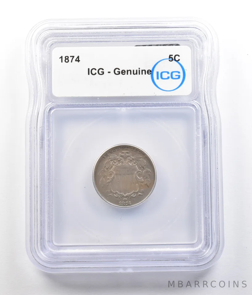 1874 Shield Nickel Genuine ICG a0736