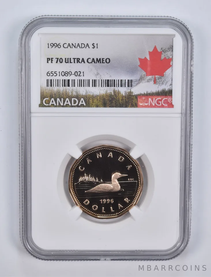 1996 Canadian $1 Dollar PF70 UCAM NGC Canada Lbl