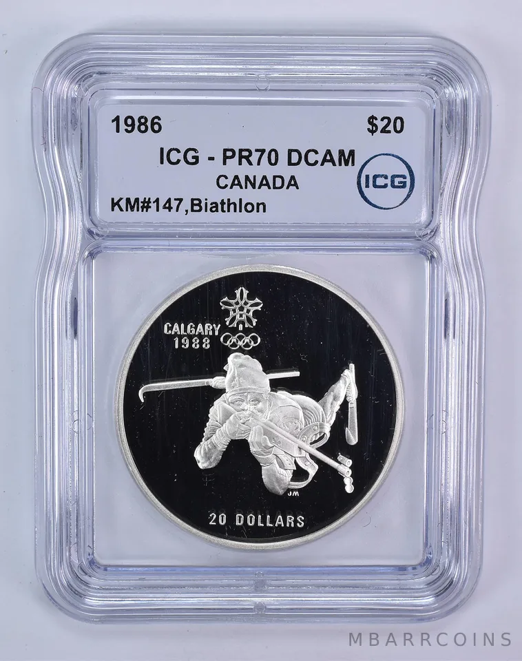 1986 Canada 20 Dollars Calgary Olympics Biathlon PR70 DCAM ICG