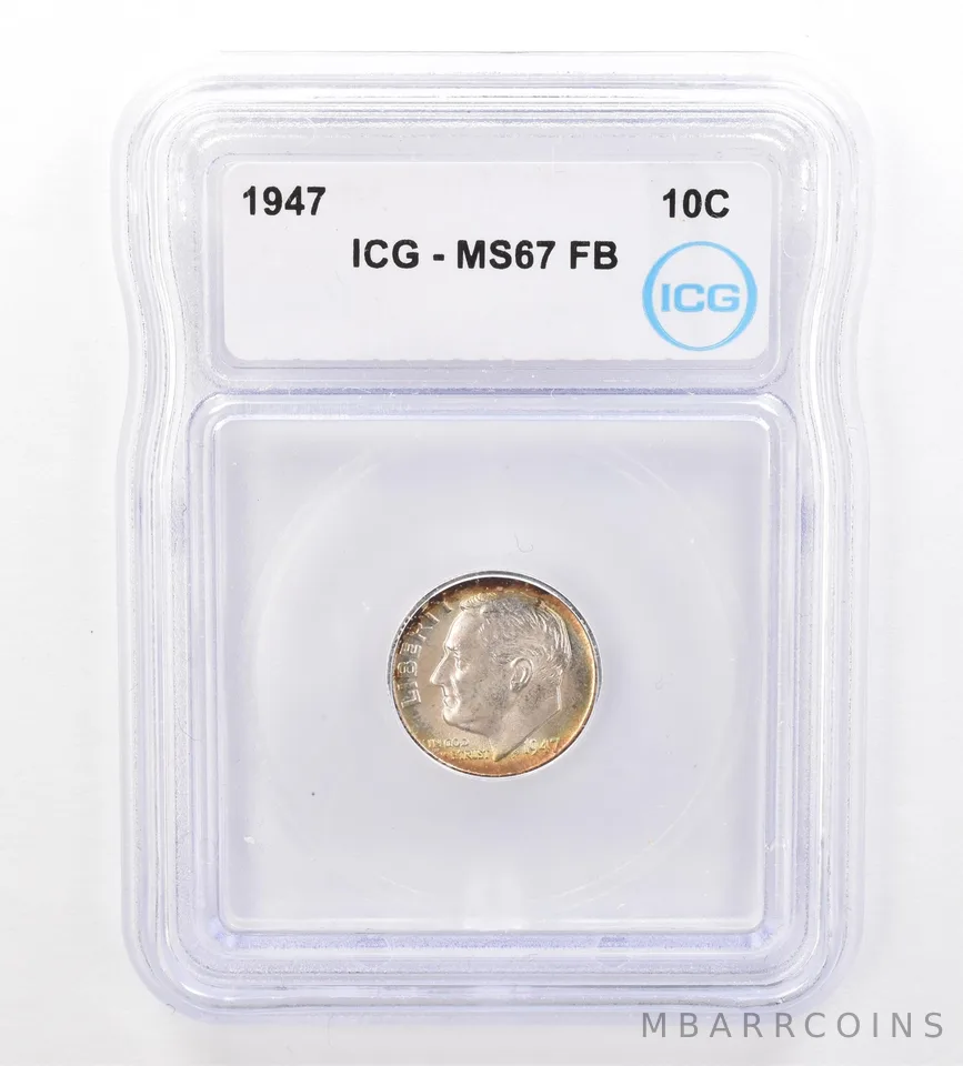 1947 Roosevelt Dime MS67 FB ICG Beautiful Tone *7313