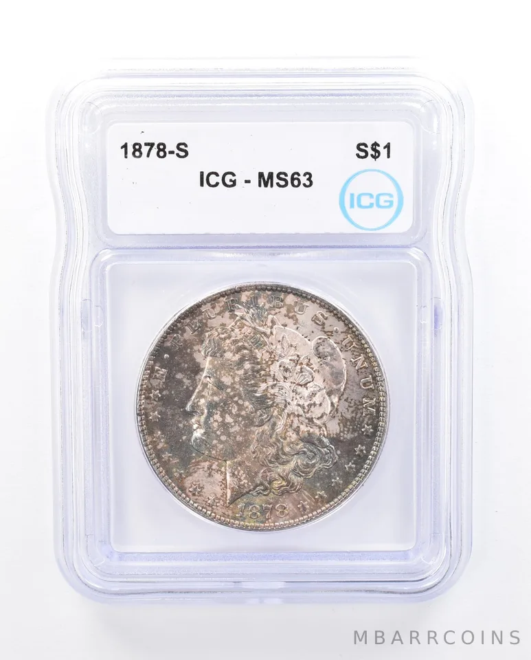 1878-S Morgan Silver Dollar MS63 ICG Mottled Green Tone *5159