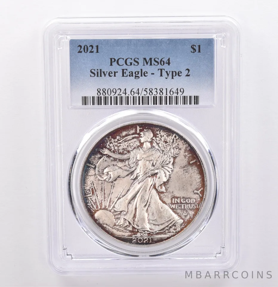 2021 American Silver Eagle Type 2 MS64 PCGS Beautiful Tone *9270