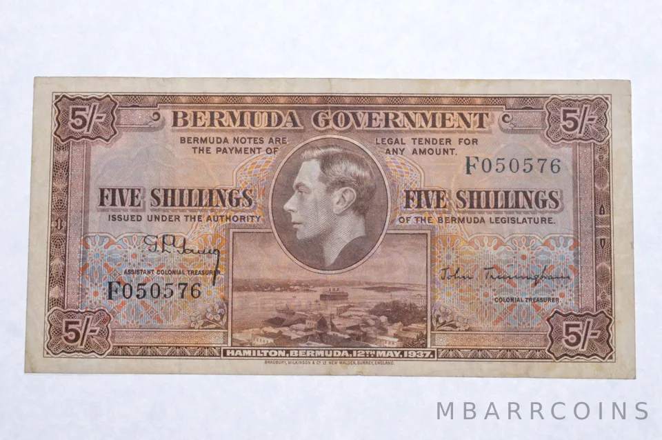 1937 Bermuda 5 Shillings - World Note *5276