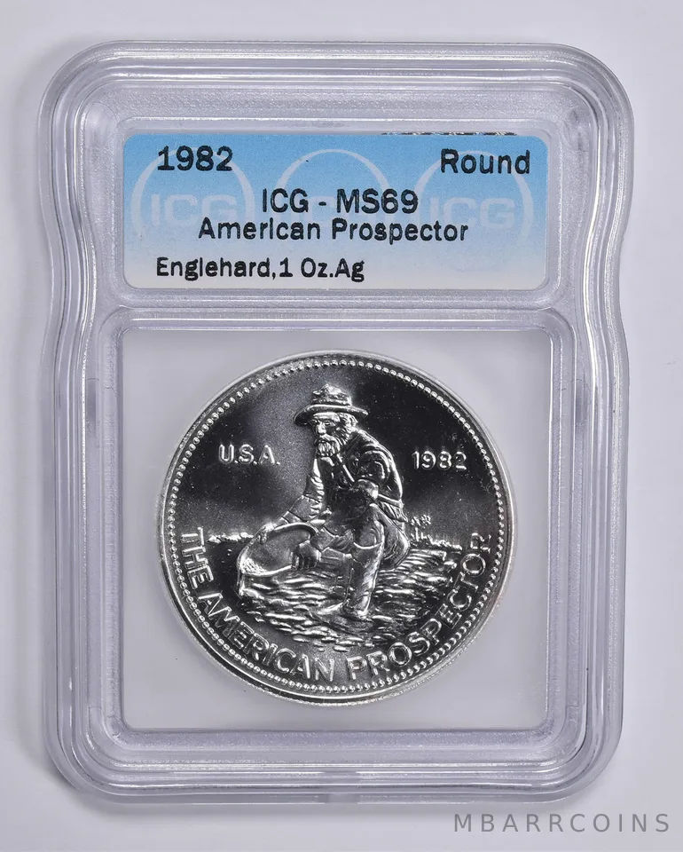1982 Engelhard American Prospector 1 Troy Oz Silver Round MS69 ICG
