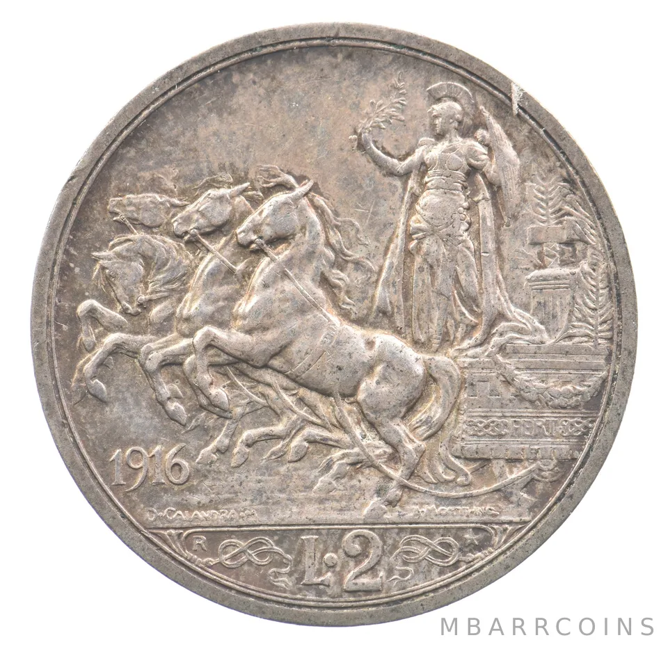 1916 Italy 2 Lire Victor Emmanuel III Silver *9087