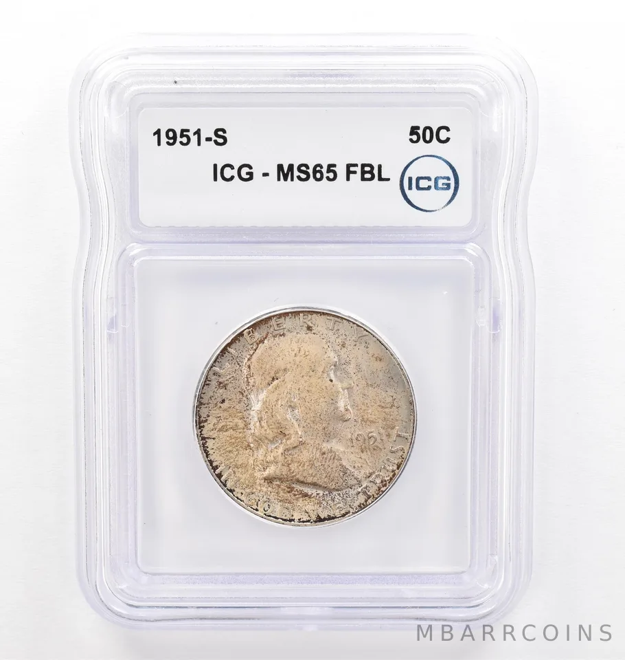 1951-S Franklin Half Dollar MS65 FBL ICG Beautiful Tone *0224