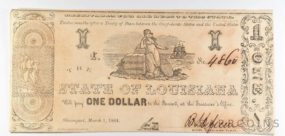 1864 $1 State Of Louisiana Obsolete Note *8863
