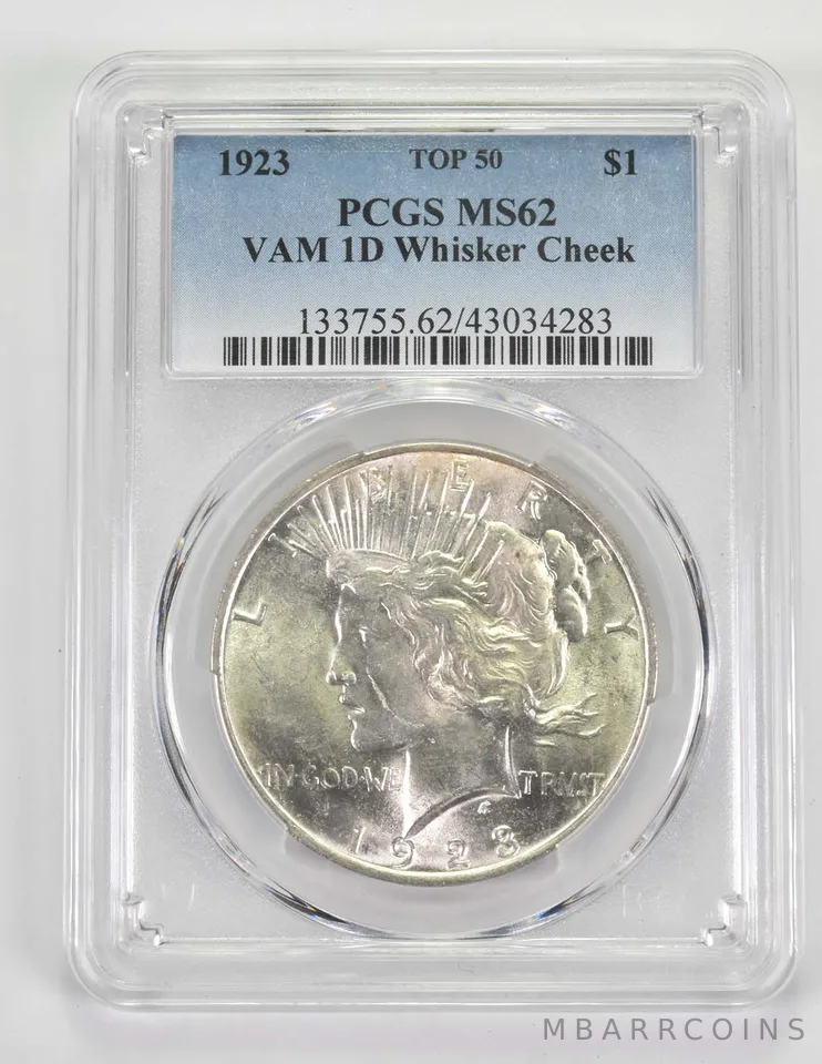 MS62 1923 Peace Silver Dollar VAM 1D Whisker Jaw Top 50 PCGS *9720