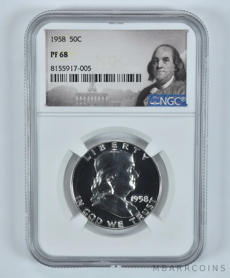 1958 Franklin Half Dollar PF68 NGC Great Almost Cameo Contrast a9165