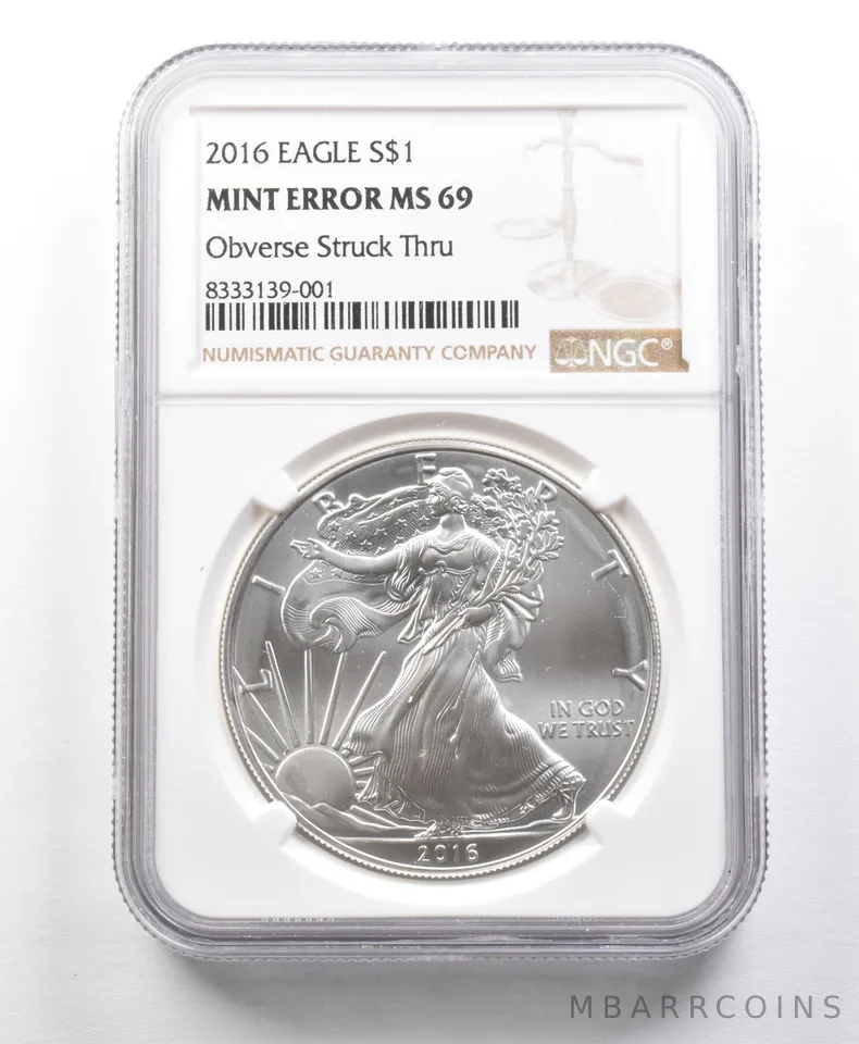 2016 American Silver Eagle Mint Error Obverse Struck Thru MS *5665
