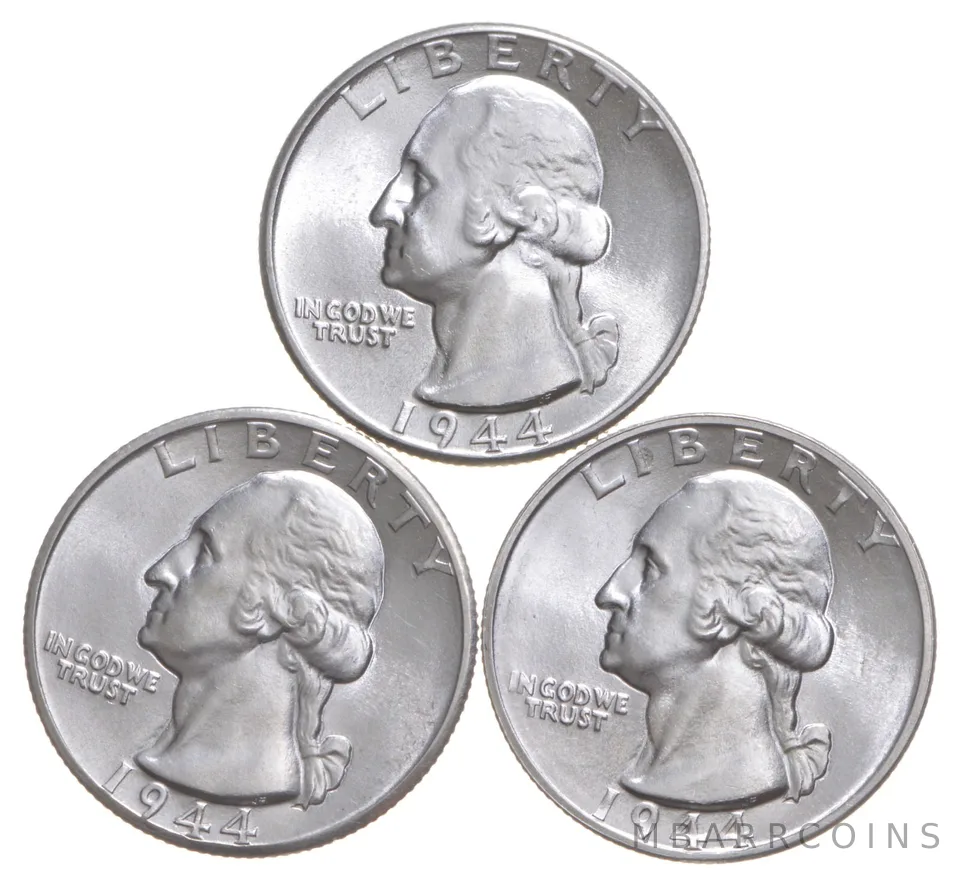 Choice Unc 1944 P+D+S Washington Quarter Gem BU Collection Lot Set