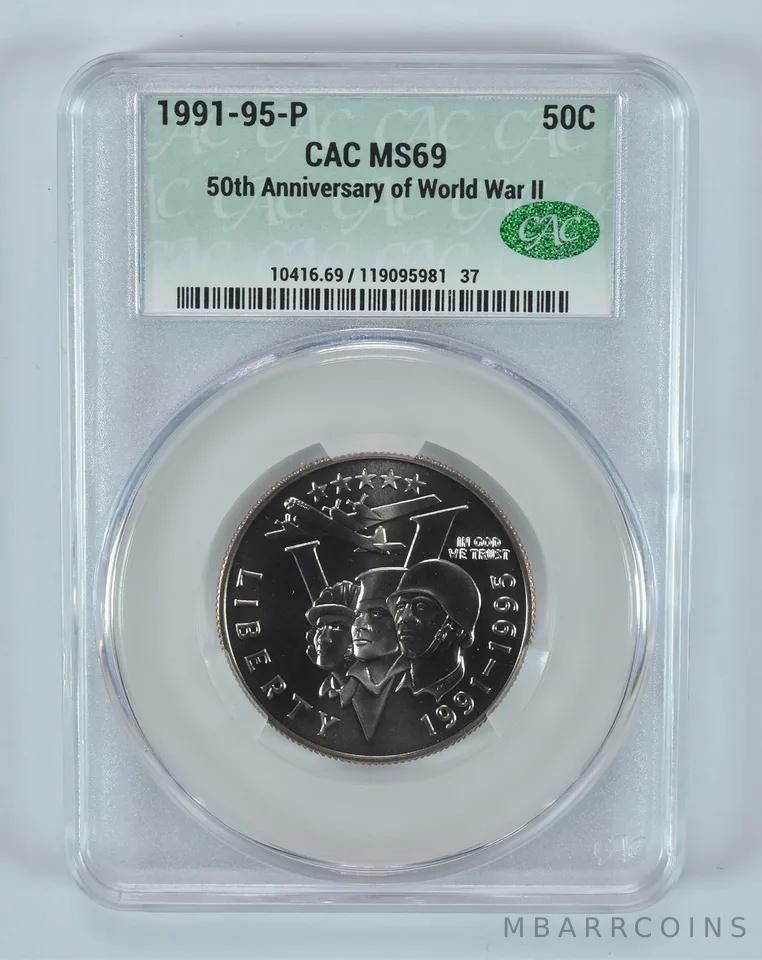 1991-95-P World War 2 WWII Commemorative Half Dollar MS69 CAC CACg