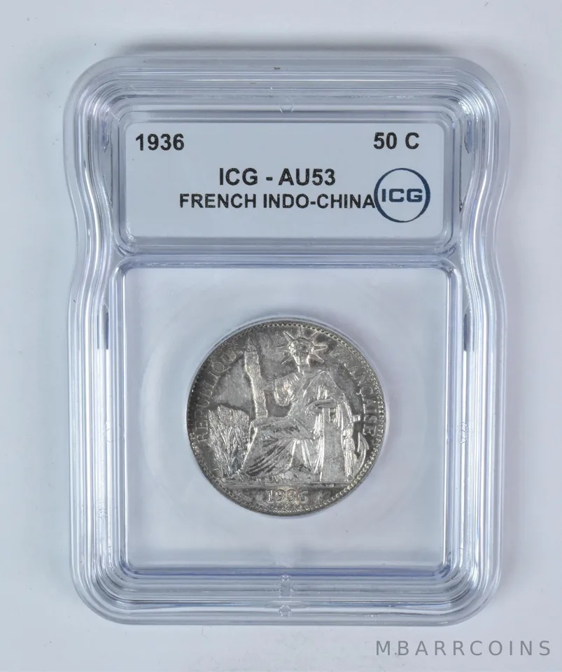 1936 French Indo-China 50 Cents AU53 ICG Beautiful Tone a5891