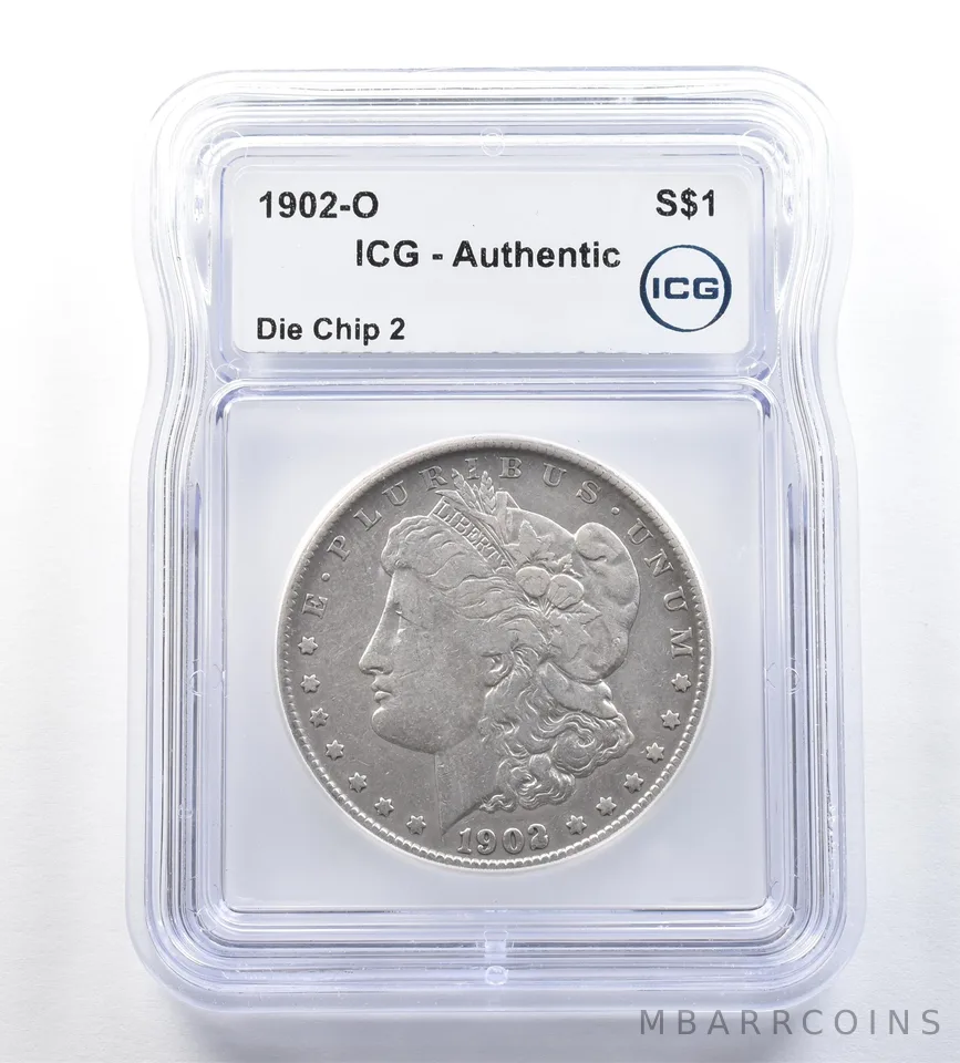 1902-O Morgan Silver Dollar Die Chip 2 Authentic ICG *0541