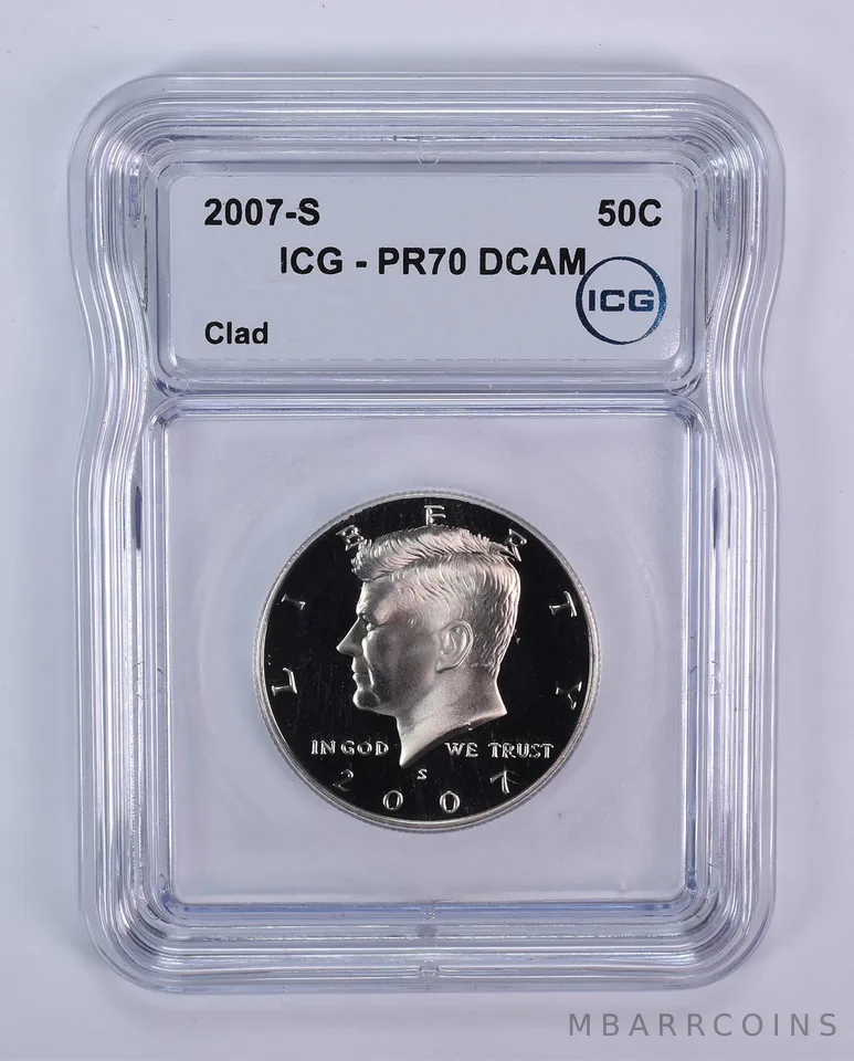 2007-S Kennedy Half Dollar CLAD PR70 DCAM ICG