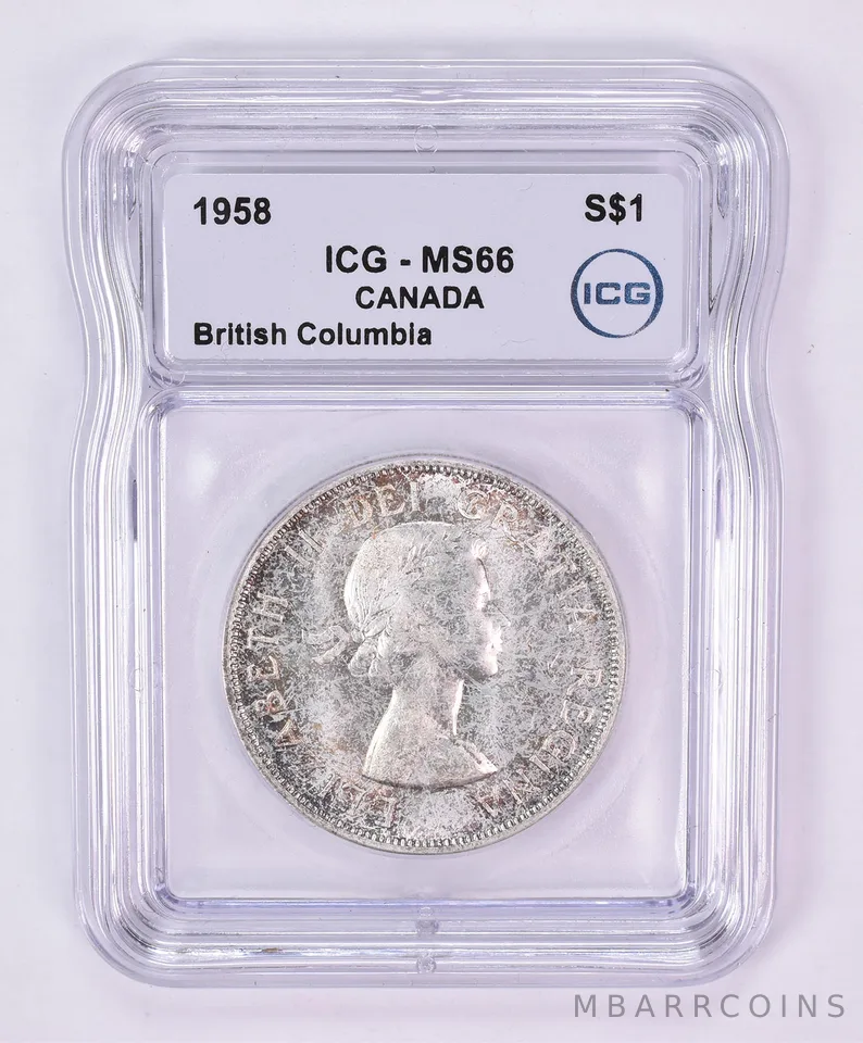 1958 Canada 1 Dollar Silver British Columbia MS66 ICG Beautiful Tone *1181