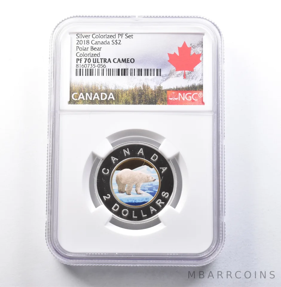 2018 Canada 2 Dollars Silver Polar Bear Colorized Proof Set PF70 UCAM NGC a5840
