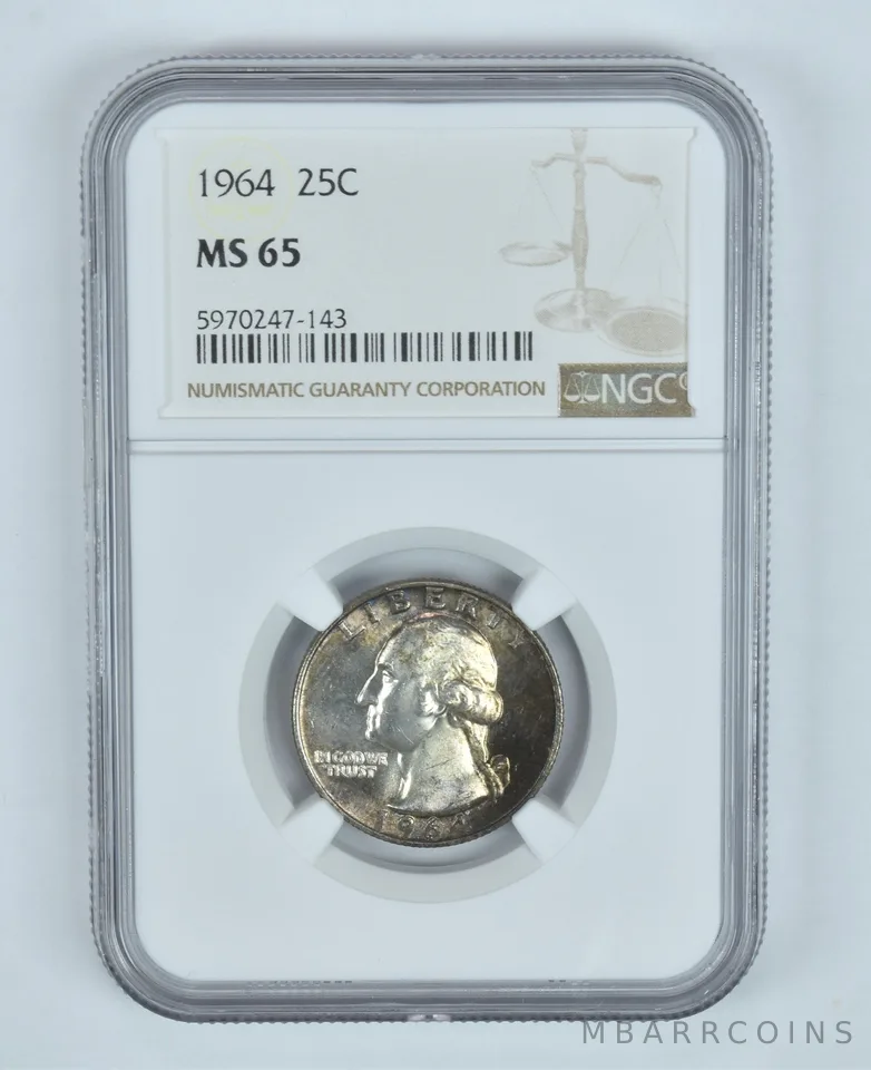 MS65 1964 Washington Quarter - Graded NGC Toned! *9072