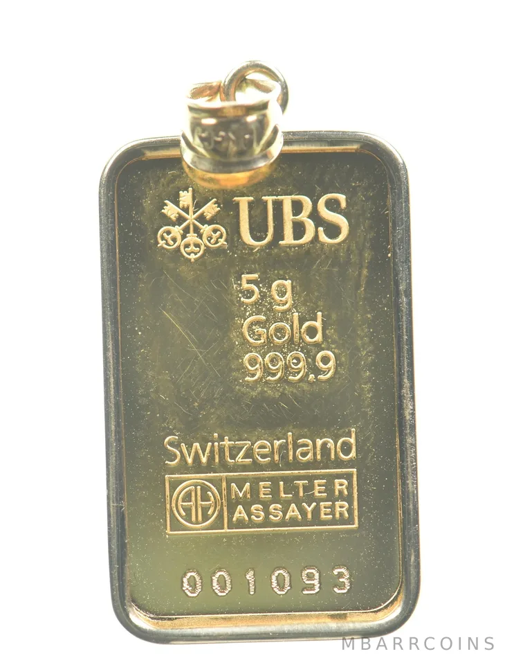 5 Gram Gold Bar UBS W/ 1 Gram Gold Bezel *5079