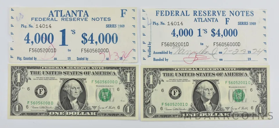 Lot (2) 1969 D $1 Atlanta GA FRN First + Last Of $1000 Brick *1742