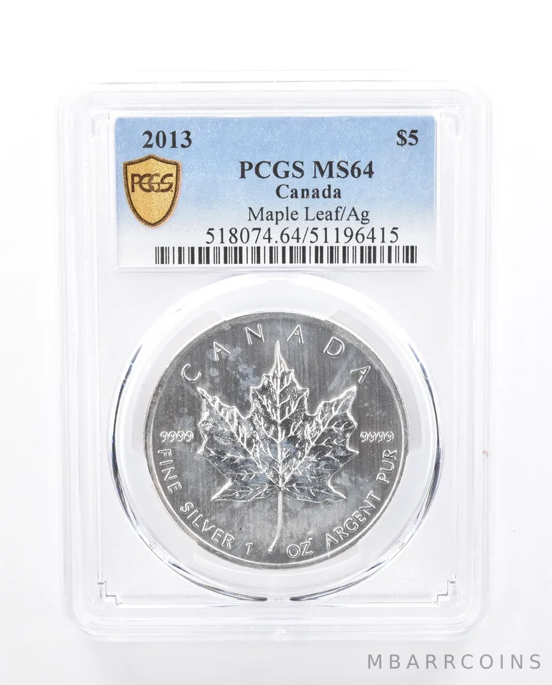 2013 Canada 5 Dollars Silver Maple Leaf MS64 PCGS Peripheral Tone *5375