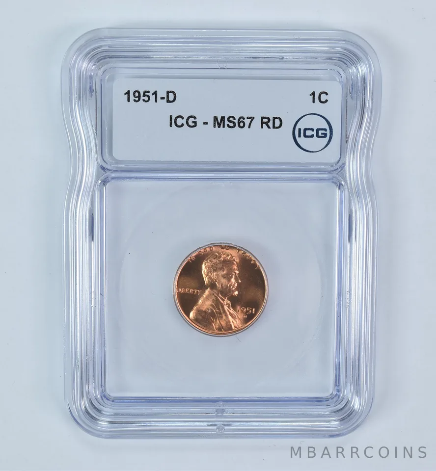 1951-D Lincoln Wheat Cent MS67 RD ICG