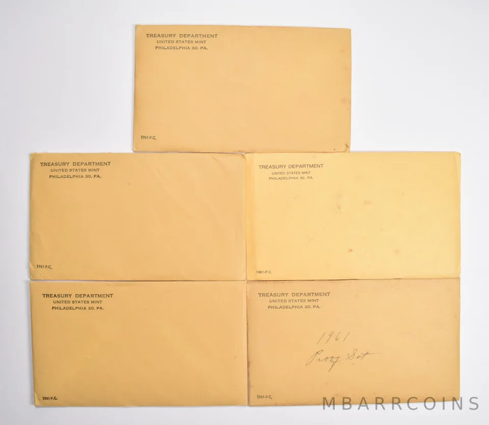 Lot (5) OGP 1961 US Mint Proof Set Envelopes - Empty - NO COINS
