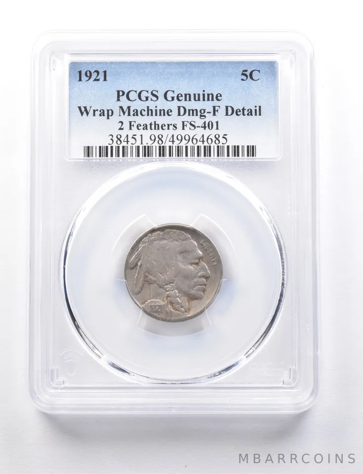 1921 Indian Head Buffalo Nickel 2 Feathers FS-401 Genuine PCGS *7694