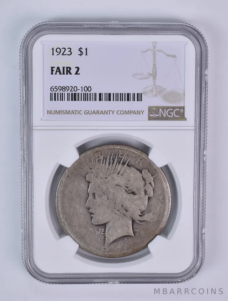 1923 Peace Silver Dollar Fair 2 NGC Lowball