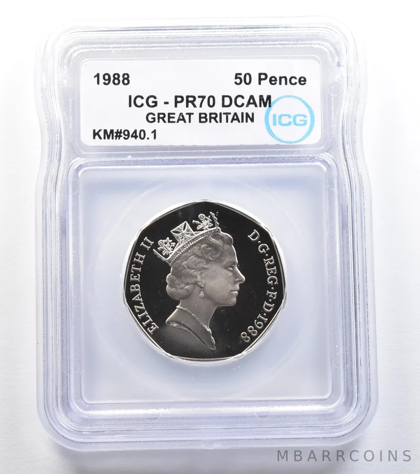 1988 Great Britain 50 Pence KM#940.1 PR70 DCAM ICG *7870