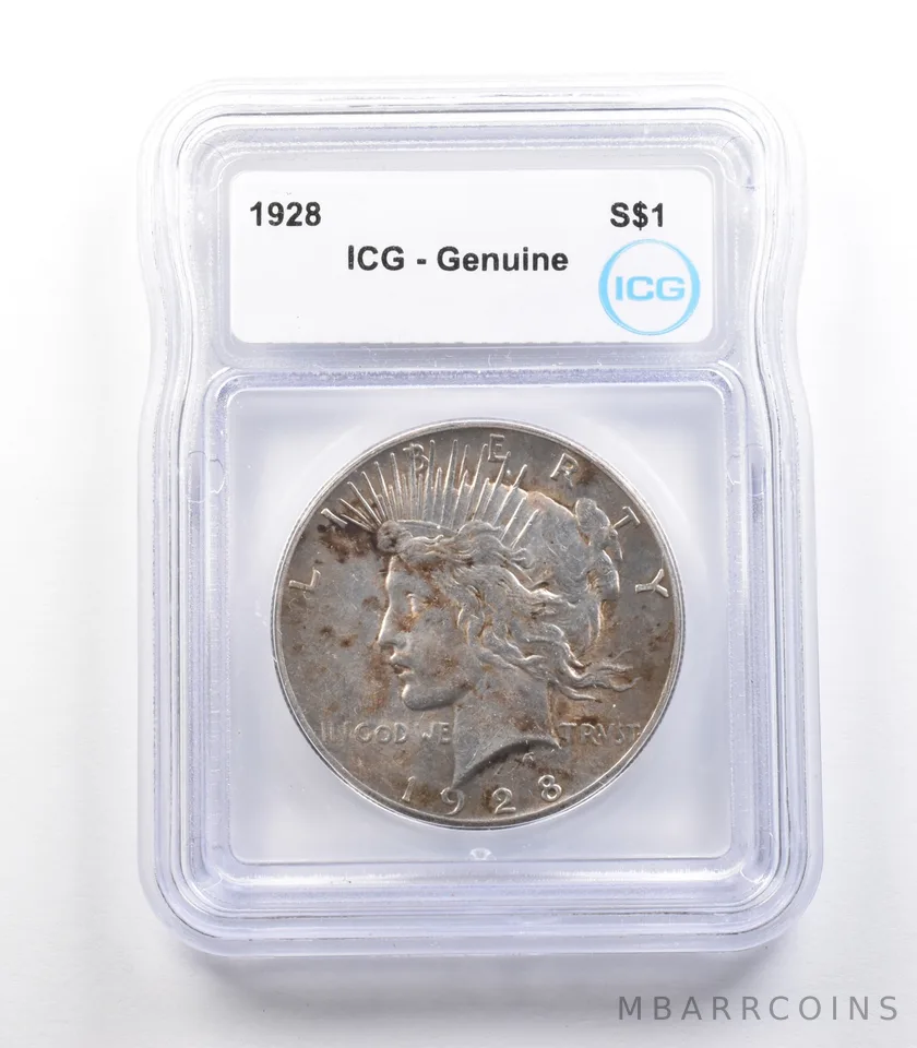 1928 Peace Silver Dollar Genuine ICG a2423