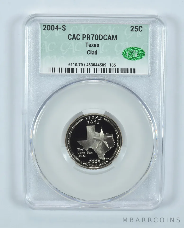 2004-S Washington State Quarter Texas CLAD PR70 DCAM CAC CACg
